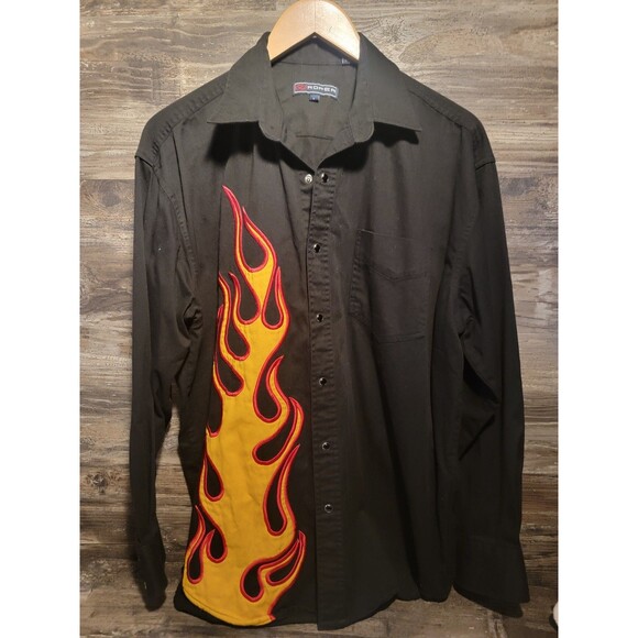 Roper Other - Vtg Roper Western Shirt Mens L Black Flames Fire Pearl Snaps Cowboy Rodeo Work